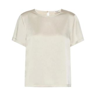 Max Mara Camiseta de cuello redondo Gilbert de sat&eacute;n - Tops - Mujer - Beige - S