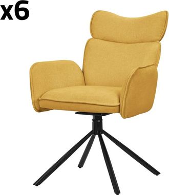 ML Design Set de 6 Sillas de comedor giratorias mostaza reposabrazos y respaldo