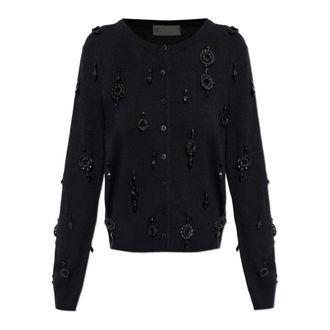 Tory Burch Tory Burch, Cardigans, female, Black, Size: S Embellished Wool Cardigan