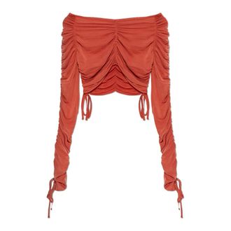 Balmain Blouses, female, Orange, Size: XS Draped Cropped Top