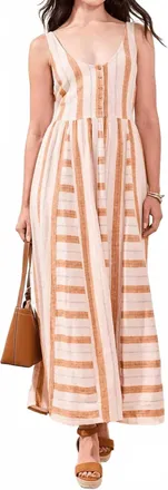Tribal Contrast Inserts Adjustable Waist Sash Midi Dress In Sahara Beige