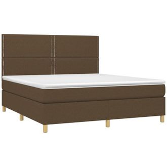 vidaXL Cama Box Spring Colch&oacute;n Luces Led Tela Marr&oacute;n Oscuro 180x200cm Vidaxl