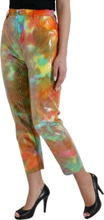 Dolce & Gabbana Womens Multicolor Tie Dye Sequined High Waist Cropped Pants Cotton Elastane