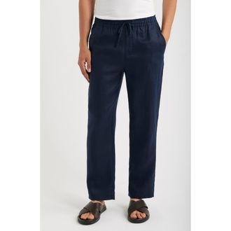 CH&Eacute; Studios Avila Straight Leg Linen Drawstring Pants in Navy at Nordstrom, Size Xx-Large