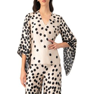 Ivonne Polka Dot V-Neck Blouse with Wide Sleeves in Natural at Nordstrom, Size 12