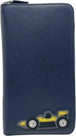 Prada Navy Leather Long Wallet (Bi-Fold) (Pre-Owned)