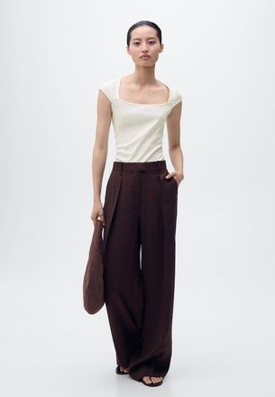 Mango T-shirt cotone scollo profondo bianco sporco - Donna - XXS - MANGO