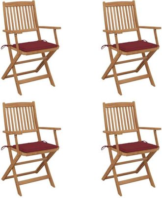 vidaXL Vidaxl - Sillas De Jard&iacute;n Plegables 4 Uds Y Cojines Madera Maciza Acacia
