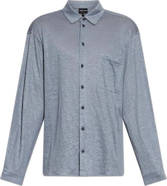 Giorgio Armani Linnen Overhemd met Zak - Heren - Casual Overhemden - Blauw - XL - Linnen - Overhemden