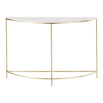 Maisons du monde Consola redondeada de metal color lat&oacute;n y m&aacute;rmol blanco