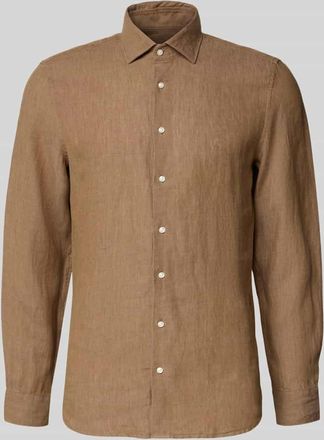 Seidensticker Slim Fit Business-Hemd aus Leinen mit Kentkragen in Mittelbraun, Gr&ouml;&szlig;e 38