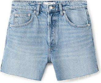 Mango Frayed Side Slit Denim Shorts in Medium Blue at Nordstrom, Size 0