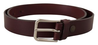 Dolce & Gabbana Bordeaux Kalfsleder Riem met Zilverkleurige Metalen Gesp