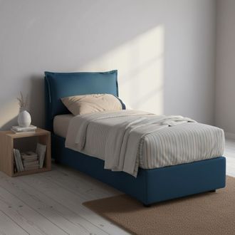 Dmora Dmora - Cama Individual Dpal, Cama Contenedor Con Revestimiento De Tela, 100% Made In Italy, Apertura Frontal, Adecuado Para Colch&oacute;n Cm 90x190, Azul