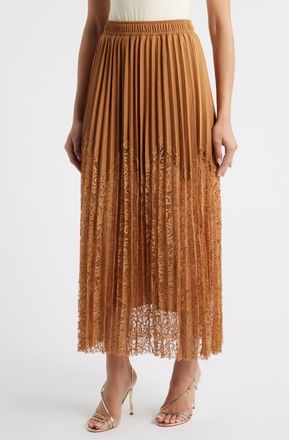Nikki Lund Sigrid Mixed Media Pleated Skirt in Khaki at Nordstrom, Size X-Small