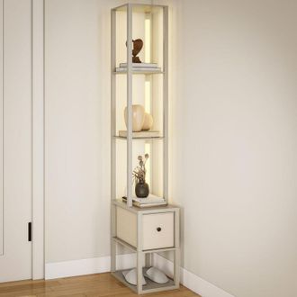HOMCOM Floor Lamp with Shelves, led Standing Lamp with Fabric Drawer, Oak - Homcom