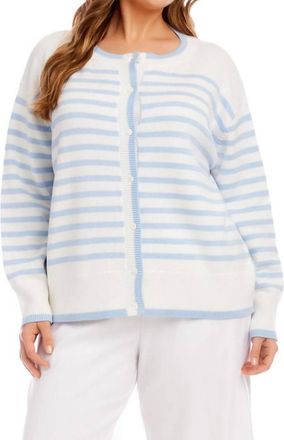 Karen Kane Stripe Cardigan Sweater - Plus In Blue With Off White