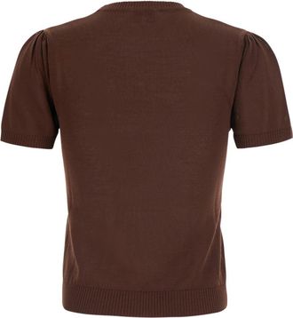Ganni Womens Short-Sleeved Argyle Sweater - Brown Cotton Tops Top