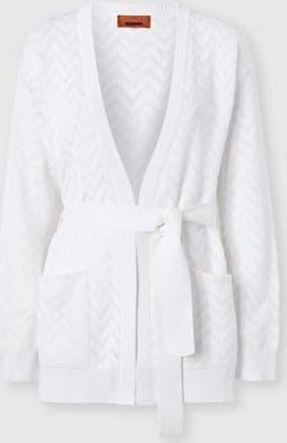 Missoni Cardigan In Cotton And Viscose Chevron With Belt in White at Nordstrom, Size 40 It