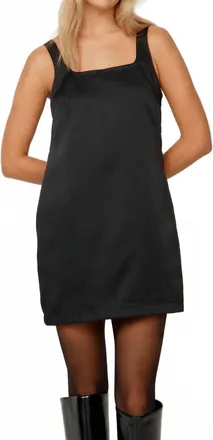 House of Sunny Mini Satin Shift Dress In Jet Black