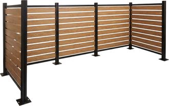 Hhg [nunca Usado] Valla Para Contenedores De Basura De Aluminio Hhg-567, Revestimiento Para Contenedores De Basura, Aspecto De Madera, Ampliable, 130 X 30