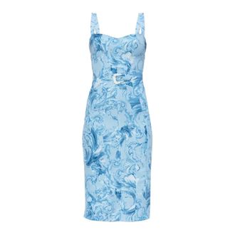 Versace Jeans Couture Midi Dresses, female, Blue, Size: 2XS Barocco Pattern Strappy Dress