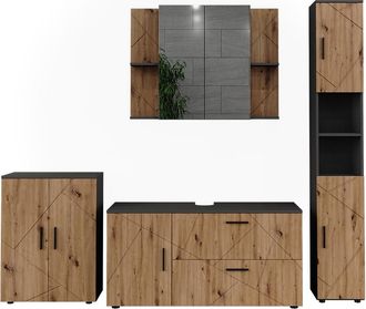 Vicco Conjunto De Muebles De Ba&ntilde;o Irma, Antracita/roble Dorado, 4 Piezas, Vicco