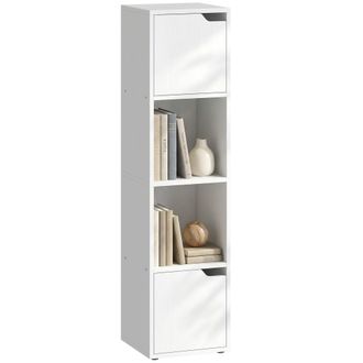 HOMCOM Homcom Estanter&iacute;a Para Libros Con 2 Puertas, Librer&iacute;a Estrecha De 4 Niveles Con 2 Estantes Abiertos, Armario Para Sal&oacute;n, Estudio, 30x29x119 Cm, Blanco