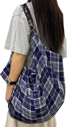 Generic NYSDM Vintage Plaid Canvas Tote Women Large Capacity Fashion Travel Shoulder Bag for Work Shopping Aesthetic Designer