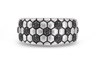 LuvMyJewelry Soccer Football Silver & Black Diamond Band Men Ring