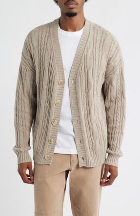 BP. Cable Cotton Cardigan in Tan Teak Heather at Nordstrom, Size X-Large