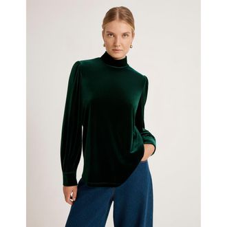 Finery Clementine Velvet High Neck Top in Bottle Green at Nordstrom, Size 12