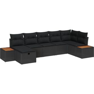 vidaXL Conjunto De Sof&aacute; De Jard&iacute;n Con Almohada 7 Pcs Negro Polirat&aacute;n