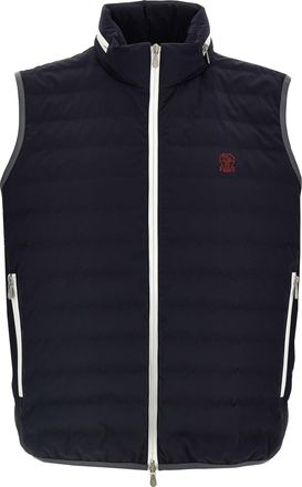 Brunello Cucinelli Logo Vest Gilet Blu-Uomo