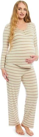 Everly Grey Laina During & After 2-Piece Maternity/Nursing Sleep Set in Mocha Stripe at Nordstrom, Size Medium