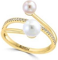 Effy Diamond & Cultured Pearl Crossover Ring in White at Nordstrom Rack, Size 7