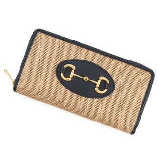 Gucci Beige Navy Canvas Leather Long Wallet (Bi-Fold) (Pre-Owned)