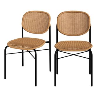 Rendez-Vous D&eacute;co Set de 2 sillas de resina natural trenzada con patas de metal