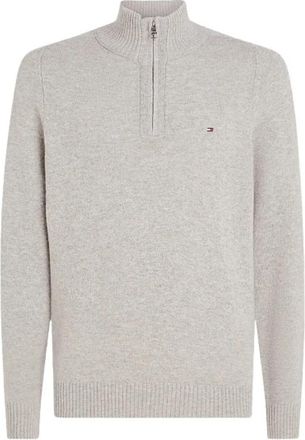Tommy Hilfiger Wollen Half-Zip Trui - Heren - Ronde hals truien - Grijs - M - Wol - Truien & Vesten