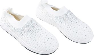 Vosarea Breathable Female Rhinestone Sneakers Summer Flat Sports Shoes with Cushioned Sole for Daily Exercise and Foot Protection Lightweight Knit Mesh Traine