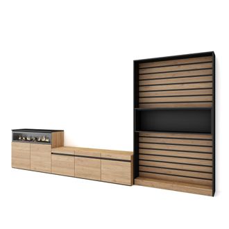 Skraut Home Skraut Home - Muebles De Sal&oacute;n Para Tv, Conjunto De Muebles Comedor, 360x186x35cm, Para Tv Hasta 65, Chimenea El&eacute;ctrica, Estilo Moderno, Roble Y Negro