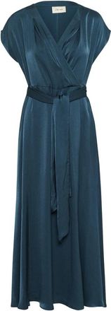 Cream Petrol Blauwe Jurk met V-Hals - Dames - Maxi kleedjes - Blauw - M - Polyester - Kleedjes