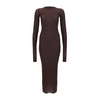 Rick Owens Rib LS Dress - female - Rick Owens - Knitted Dresses - Brown - S - Dresses
