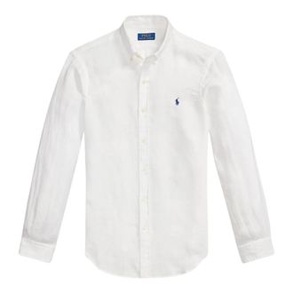 Ralph Lauren Linnen overhemd met geborduurd logo - Heren - Casual Overhemden - Wit - XL - Linnen - Overhemden