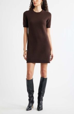 Nordstrom Short Sleeve Wool & Cashmere Sweater Dress in Brown Mole at Nordstrom, Size Xx-Large