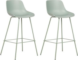 Beliani Conjunto De 2 Sillas De Bar Taburetes Altos De Pl&aacute;stico Patas De Metal Verde Claro Emmet