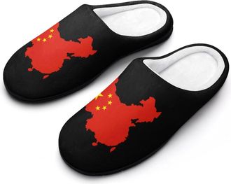 Generic China Map Flag Funny Mens Cotton Slippers Soft Non-Slip Rubber Sole House Slipper Indoor Outdoor