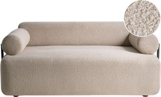 Beliani 2 Seater Sofa Beige Boucle Fabric Soft Black Elements Modern Style Living Room ELVA