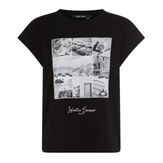 Marc Aurel Tops, Dames, Zwart, XL, Katoen, Katoenen T-shirt met foto applicatie