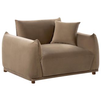 Beliani Sill&oacute;n De Sala De Estar Con Respaldo Tapizado En Terciopelo Y Patas De Madera Marr&oacute;n Jubek